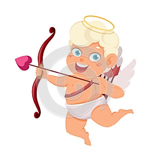 Happy Valentines day. Cute funny Cupid Angel