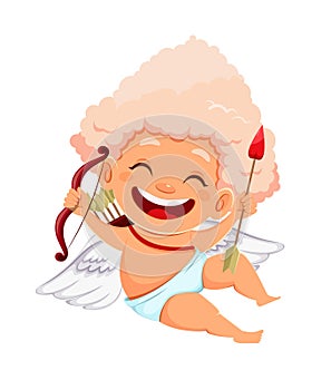 Happy Valentines day. Cute funny Cupid Angel