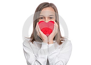 Teen girl with red heart