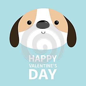 Happy Valentines Day. Dog face head round icon. White puppy pooch. Cute cartoon kawaii funny baby character. Flat design style.