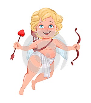 Happy Valentines Day. Funny Cupid child