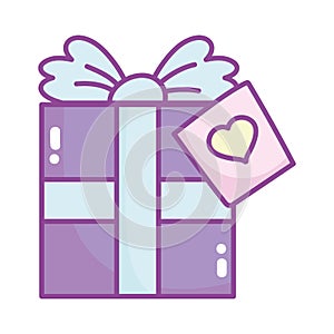 Happy valentines day, gift box and card heart love