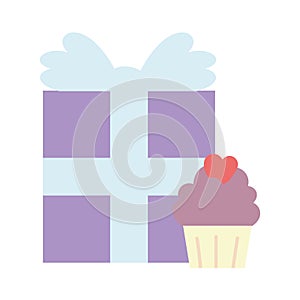 Happy valentines day, gift box and cupcake cartoon