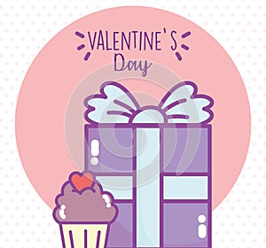 Happy valentines day, gift box and cupcake cartoon