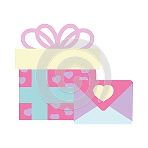 Happy valentines day, gift box and envelope message hearts love