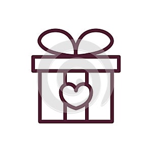 Happy valentines day gift box heart love romantic feeling icon thick line