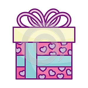 Happy valentines day, gift box surprise ribbon hearts cartoon