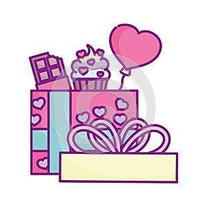 Happy valentines day, gift box sweet cupcake chocolate bar hearts love