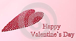 Happy valentines day greeting card 3D. Big love heart flat lay side view concept.