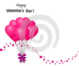 Valentines card with bunch of pink heart shaped balloons