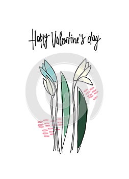 Happy Valentines Day greeting card with February fair-maid flowers