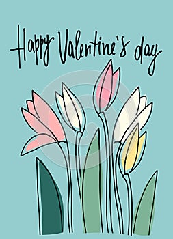 Happy Valentines Day greeting card with February fair-maid flowers