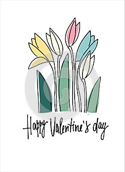 Happy Valentines Day greeting card with February fair-maid flowers