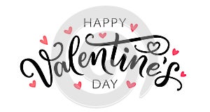 Happy Valentines Day hand drawn text greeting card. Vector illustration.