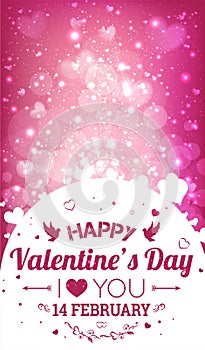 Happy Valentines Day greeting card. I Love You. 14 February