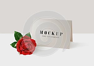 Happy Valentines Day. Greeting card with realistic of red rose, Typography design for print cards, banner, poster. Vector Eps.10