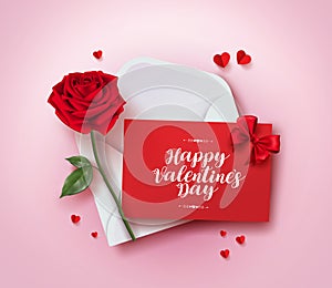 Happy valentines day greeting card vector design with love letter in envelope