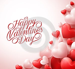 Happy Valentines Day Greetings with 3D Realistic Red Hearts and Typography