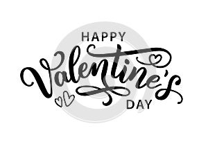 Happy Valentines Day hand drawn text greeting card. Vector illustration