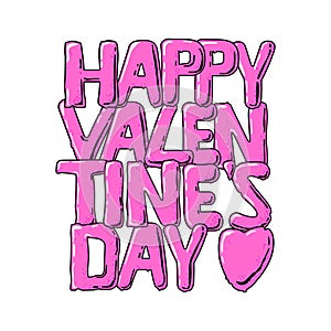 Happy Valentines day hand-lettering text with heart for greeting card, poster, sticker. Hand drawn pink black vector