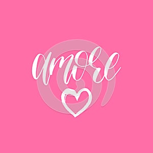 Happy Valentines Day handwritten lettering on pink background. February 14 modern calligraphy Amore. photo