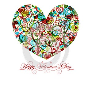 Happy Valentines Day Heart with Colorful Swirls