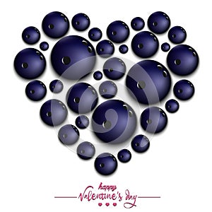 Happy Valentines Day. Heart made of bowling balls