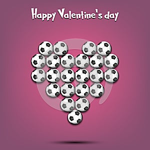 Happy Valentines Day. Heart made of soccer balls