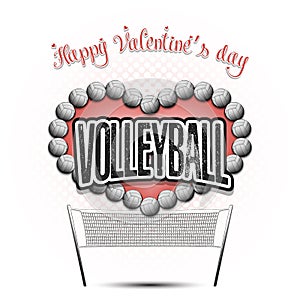 Happy Valentines Day. Heart made of volleyball balls