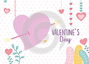 Happy valentines day, heart pierced arrow hearts love decoration