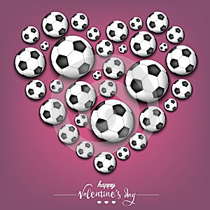 Happy Valentines Day. Heart of soccer balls