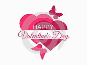 Happy Valentines Day hearts and butterflies. Festive background for greeting card, banner and poster. Vector