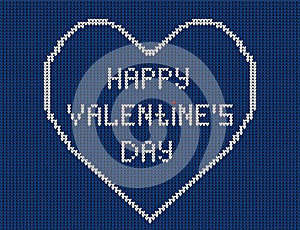 Happy Valentines day. Knitted pattern vector illustration. Scheme for knitted sweater pattern design or cross stitch embroidery.