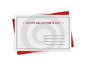 Happy Valentines Day. Letter or postcard paper. Holiday celebration. Vector romantic icon red envelope. Holiday card. Message icon