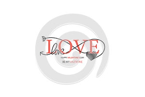 Happy Valentines Day lettering isolated on white background vector illustration. Letters hand drawn composition for gift