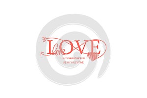 Happy Valentines Day lettering isolated on white background vector illustration. Letters hand drawn composition for gift