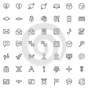 Happy Valentines day line icons set