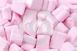 Happy Valentines day. Love theme. Pink sweet marshmallow hearts. Valentine`s day background