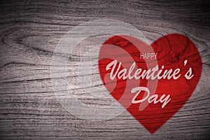 Happy valentines day modern style handwritten lettering with red hearts texture on wooden background