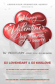 Happy Valentines Day music party poster template