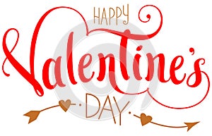 Happy valentines day ornate lettering text with arrow heart shape photo