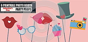 Happy Valentines day photo booth props icon set vector illustration