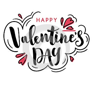 Happy valentines day phrase. Beautiful hand-drawn holiday lettering. Black and white vector template