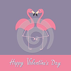 Happy Valentines day. Pink flamingo couple neck heart shape. Exotic tropical bird.