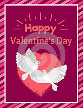 Happy Valentines Day Postcard with Doves and Heart