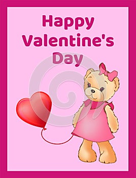 Happy Valentines Day Poster Banner with Cute Teddy