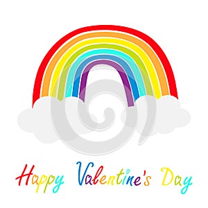 Happy Valentines Day. Rainbow icon. Two clouds in the sky. Colorful line set. Cloud shape. Cute cartoon kawaii kids clip art.