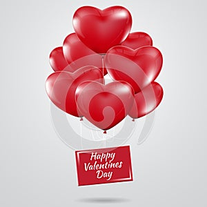Happy Valentines Day, Red heart balloons colorful illustration