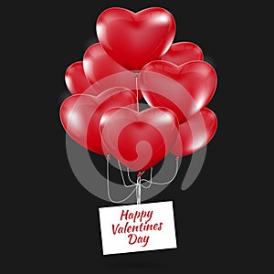 Happy Valentines Day, Red heart balloons colorful illustration