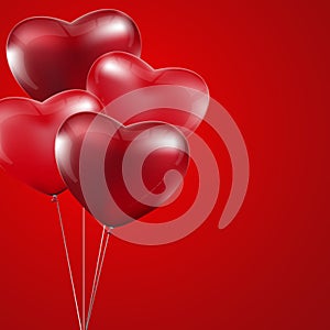 Happy Valentines Day, Red heart balloons colorful illustration